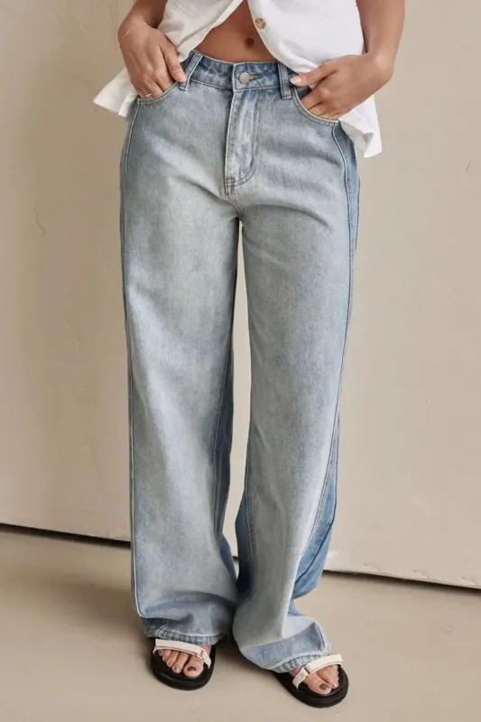 Contrast Straight Leg Jeans with Pockets sold by Gigi Laurent