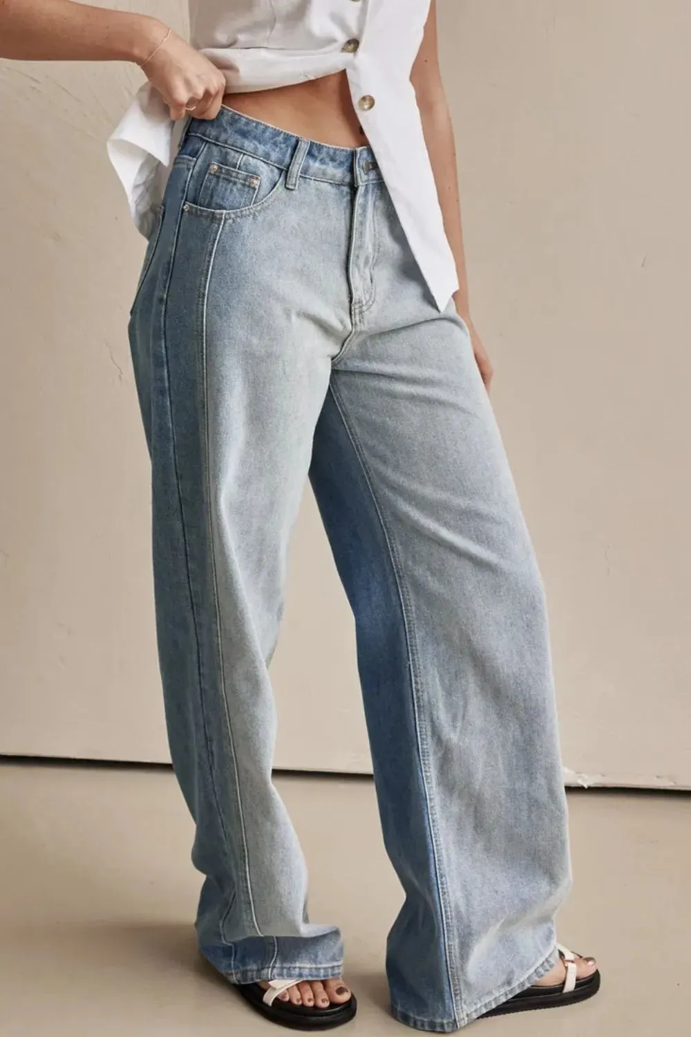 Contrast Straight Leg Jeans with Pockets sold by Gigi Laurent product image thumbnail 5