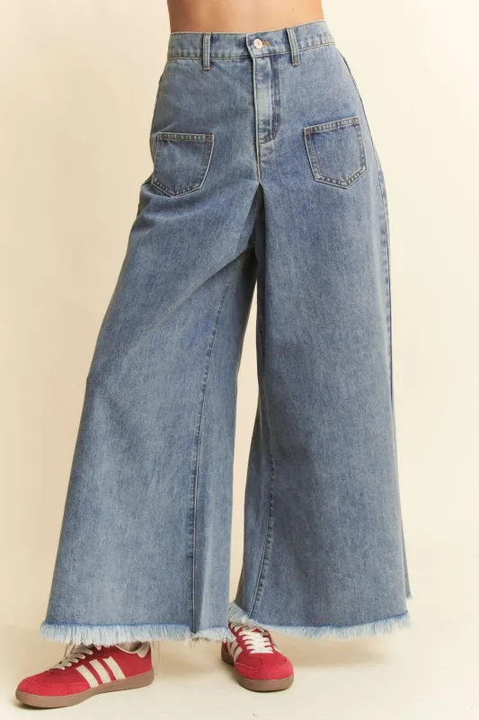Davi & Dani Patch Pocket Wide Leg Culotte Jeans sold by Gigi Laurent