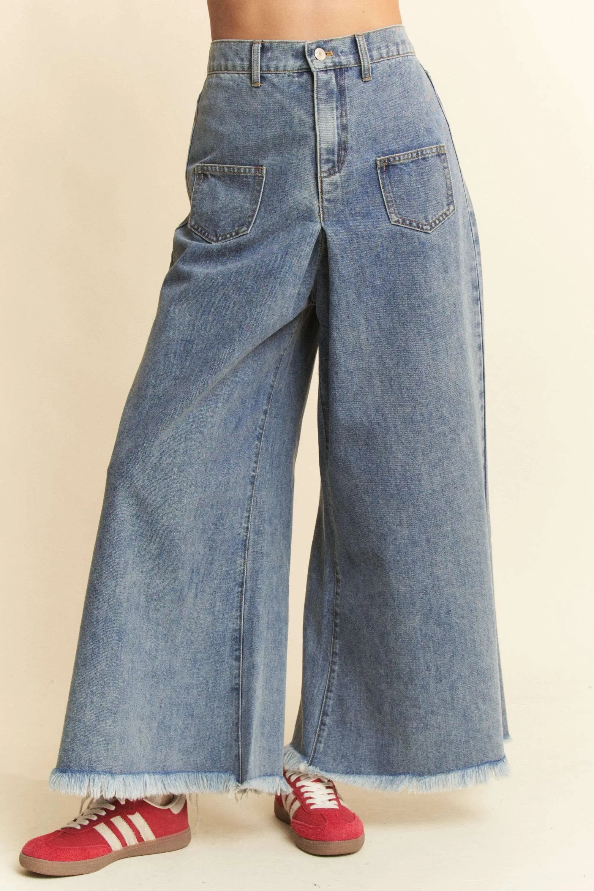 Davi & Dani Patch Pocket Wide Leg Culotte Jeans sold by Gigi Laurent