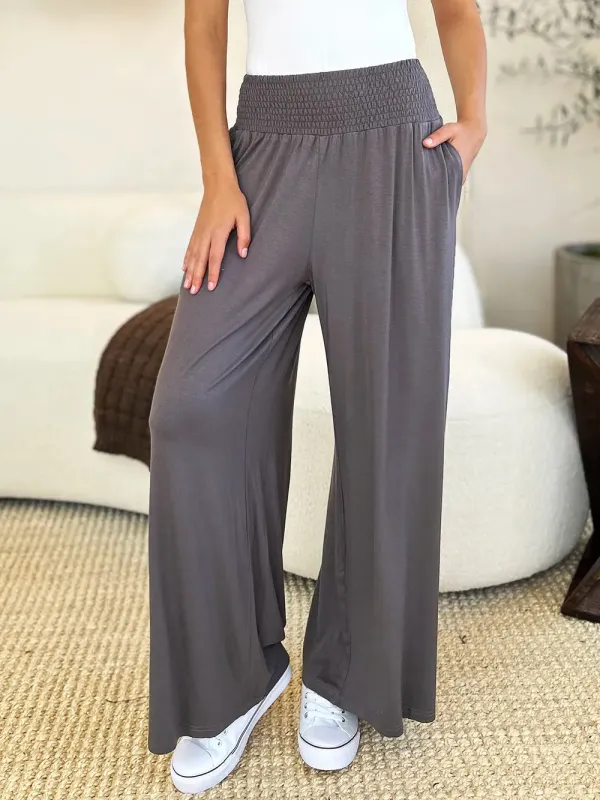 Basic Bae Full Size Smocked Wide Waistband Wide Leg Pants sold by Gigi Laurent