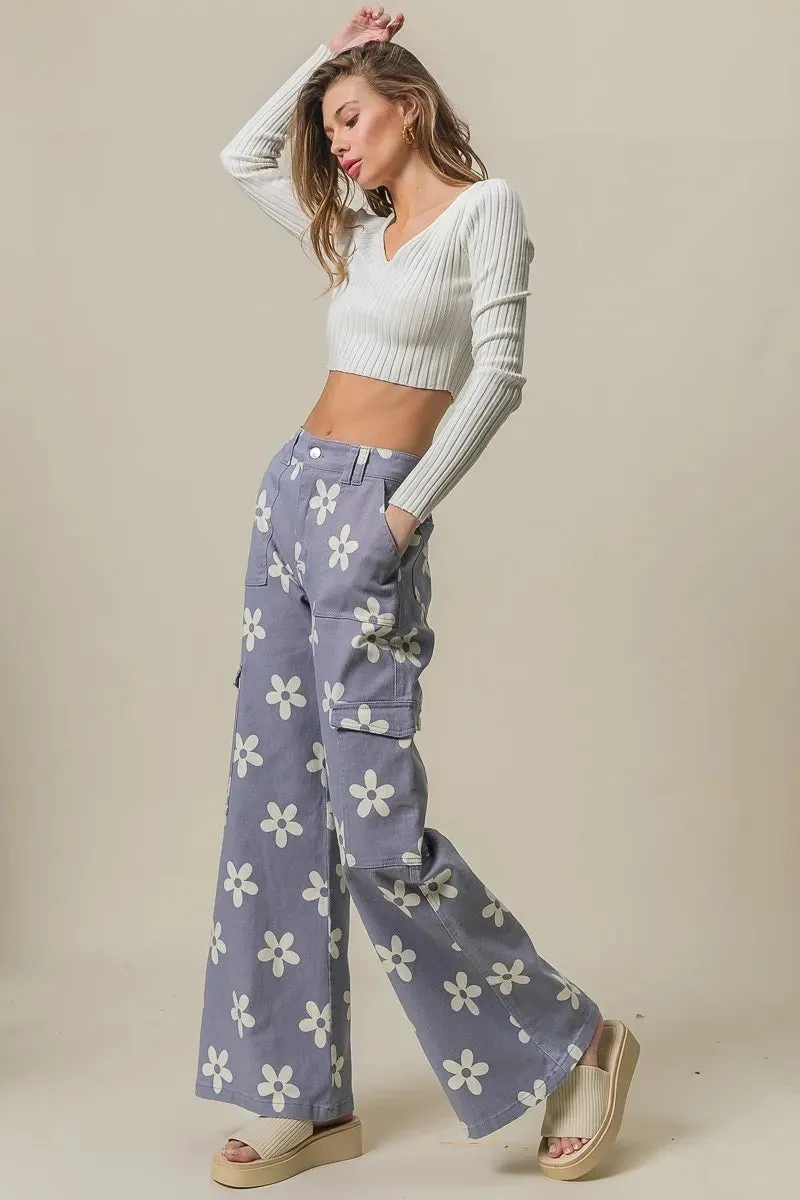 BiBi Flower Printed Side Pocket Wide Pants sold by Gigi Laurent product image thumbnail 5