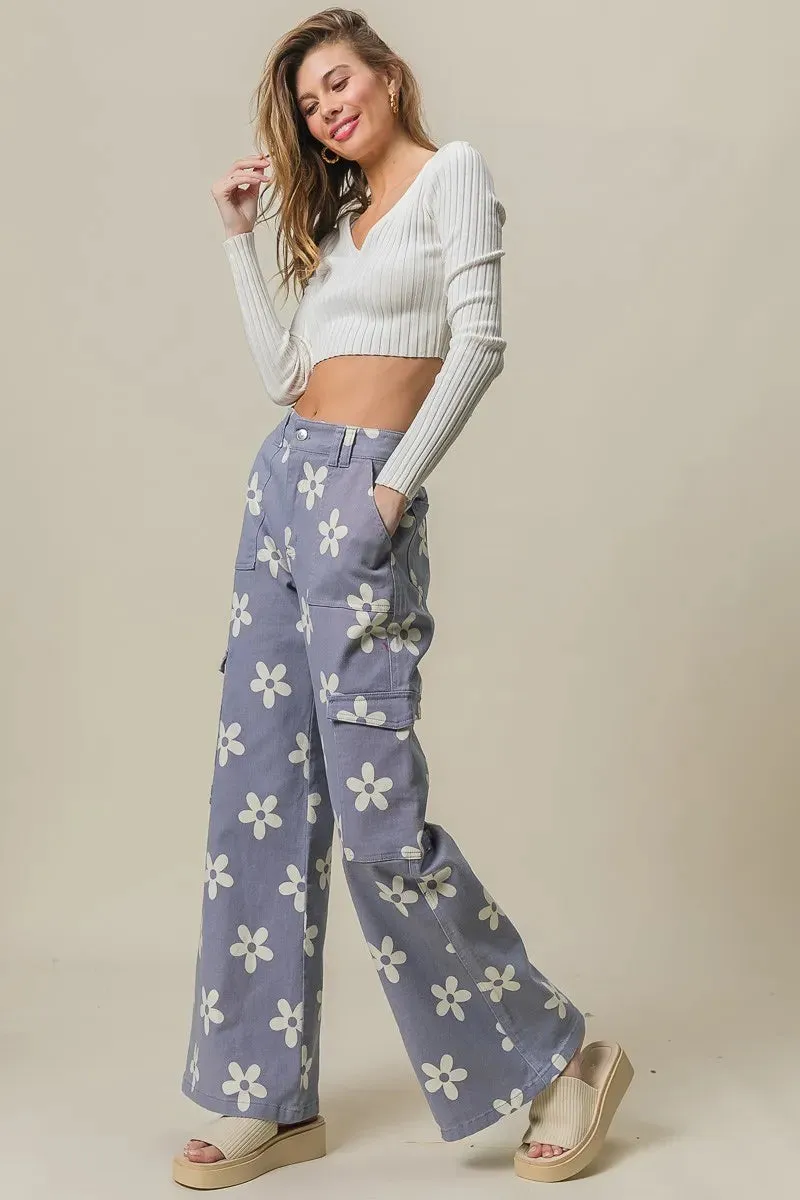 BiBi Flower Printed Side Pocket Wide Pants sold by Gigi Laurent product image thumbnail 2