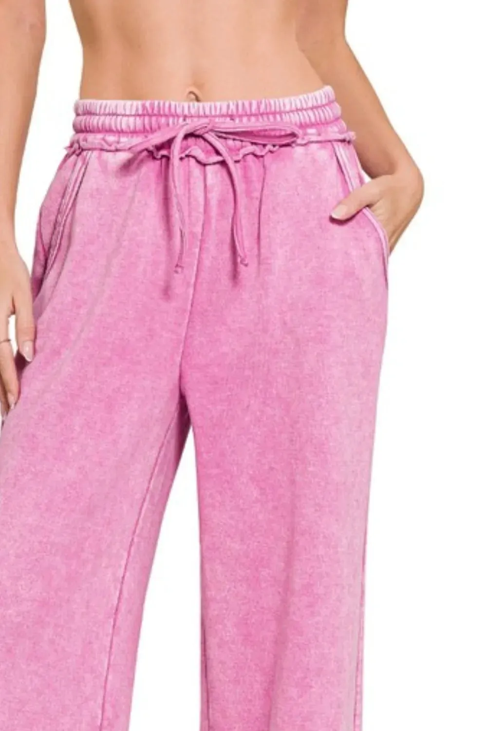 Zenana Acid Wash Fleece Palazzo Sweatpants with Pockets sold by Gigi Laurent product image thumbnail 2