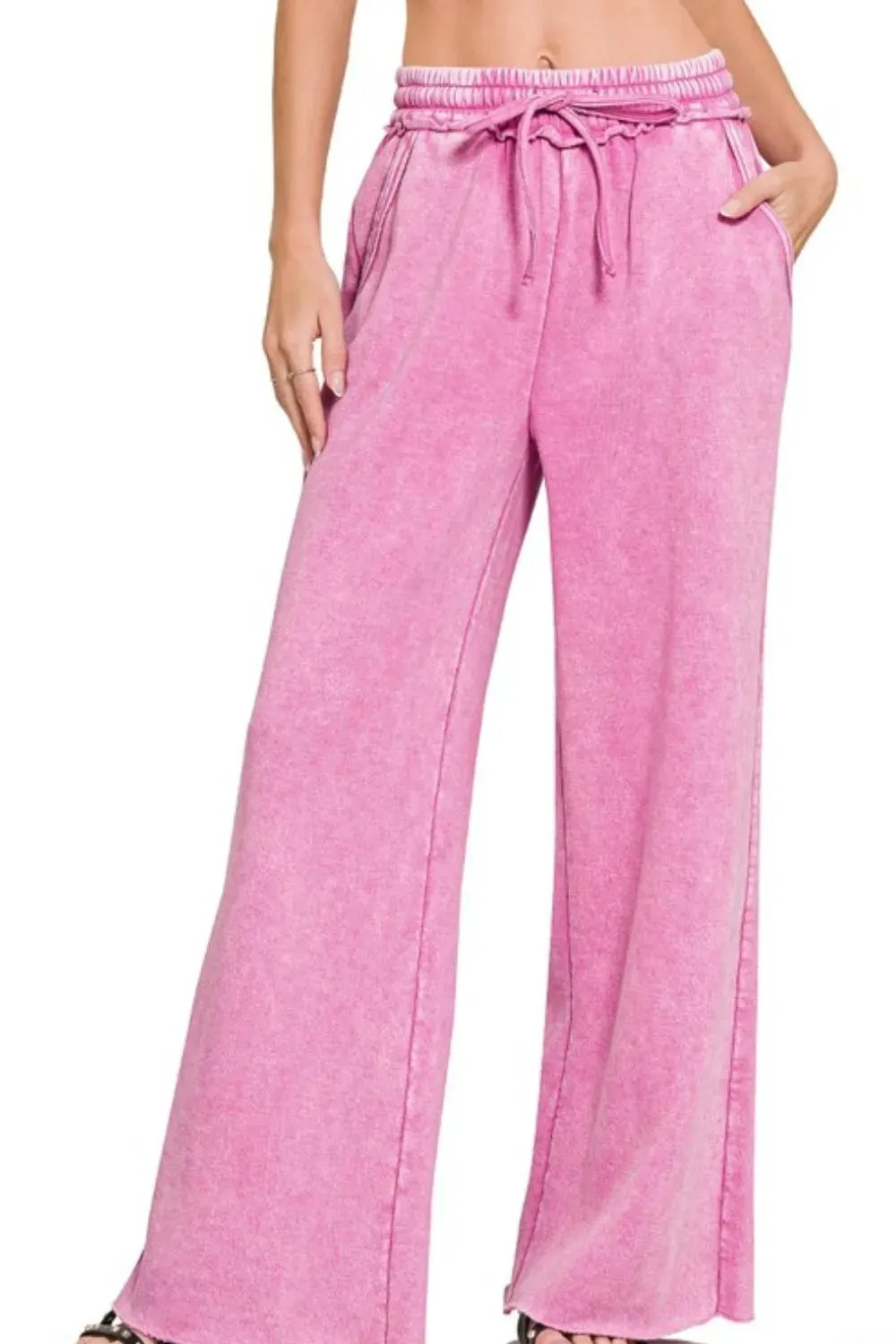 Zenana Acid Wash Fleece Palazzo Sweatpants with Pockets sold by Gigi Laurent