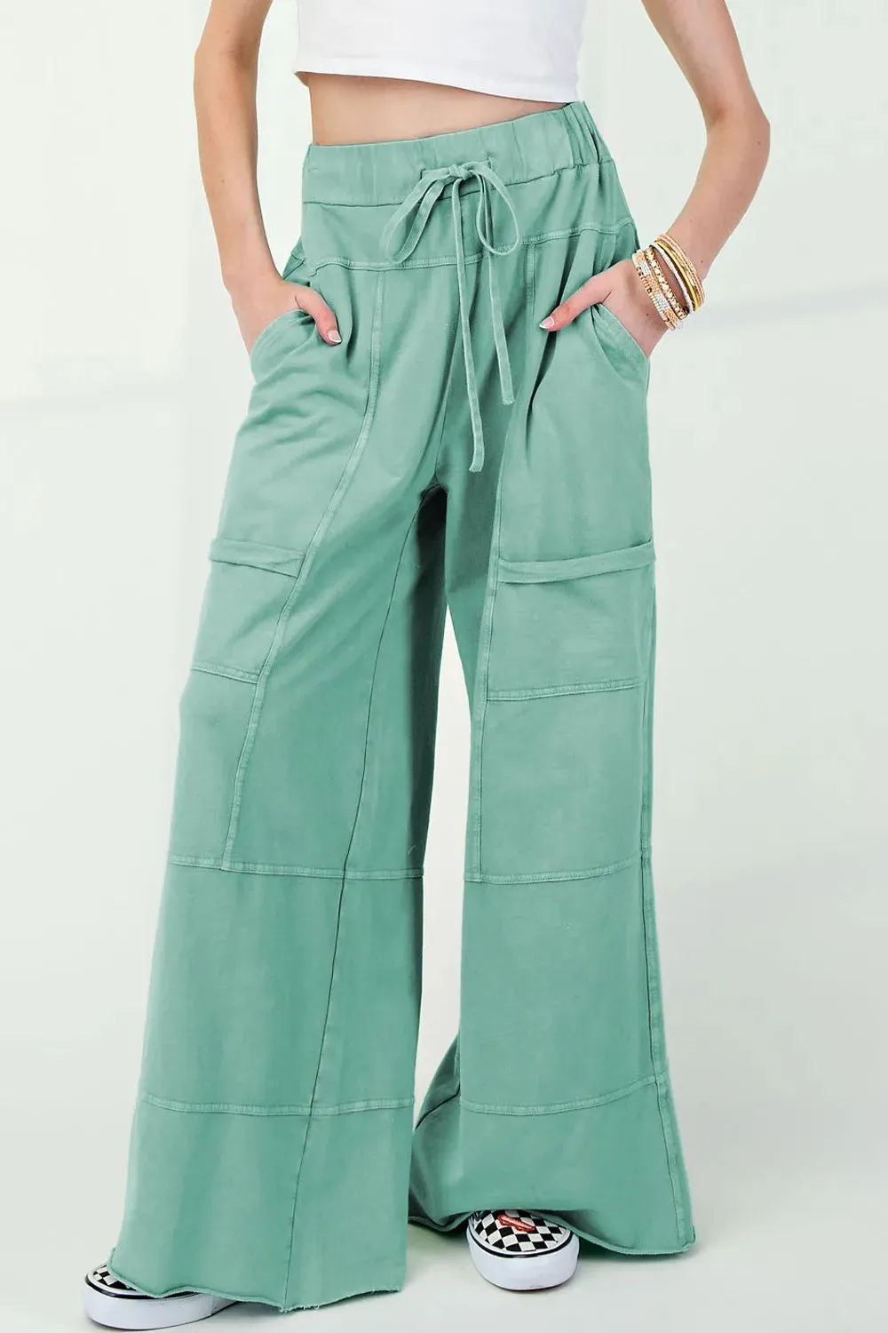 Mineral Wash Exposed Seam Drawstring High Waist Wide Leg Cargo Pants sold by Gigi Laurent product image thumbnail 3
