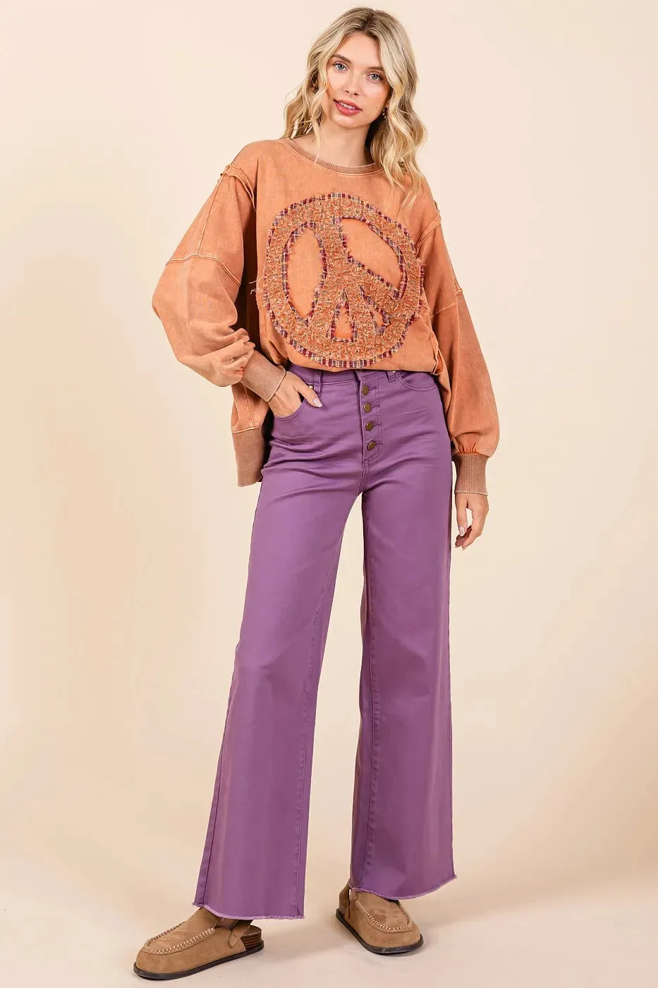 Mittoshop Twill High Waisted Button Fly Wide Leg Pants sold by Gigi Laurent product image thumbnail 5