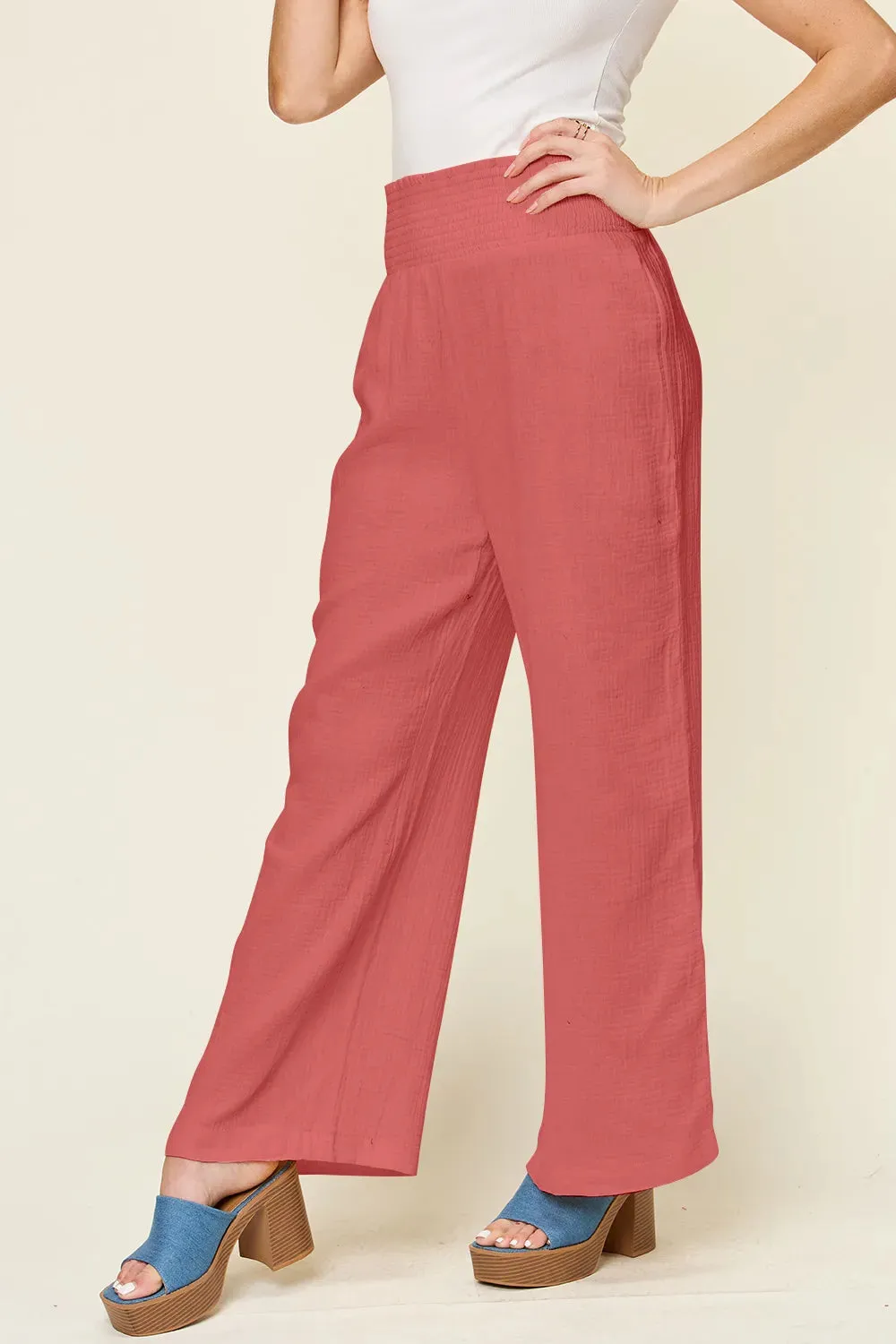Double Take Full Size Texture Smocked Waist Wide Leg Pants sold by Gigi Laurent product image thumbnail 3