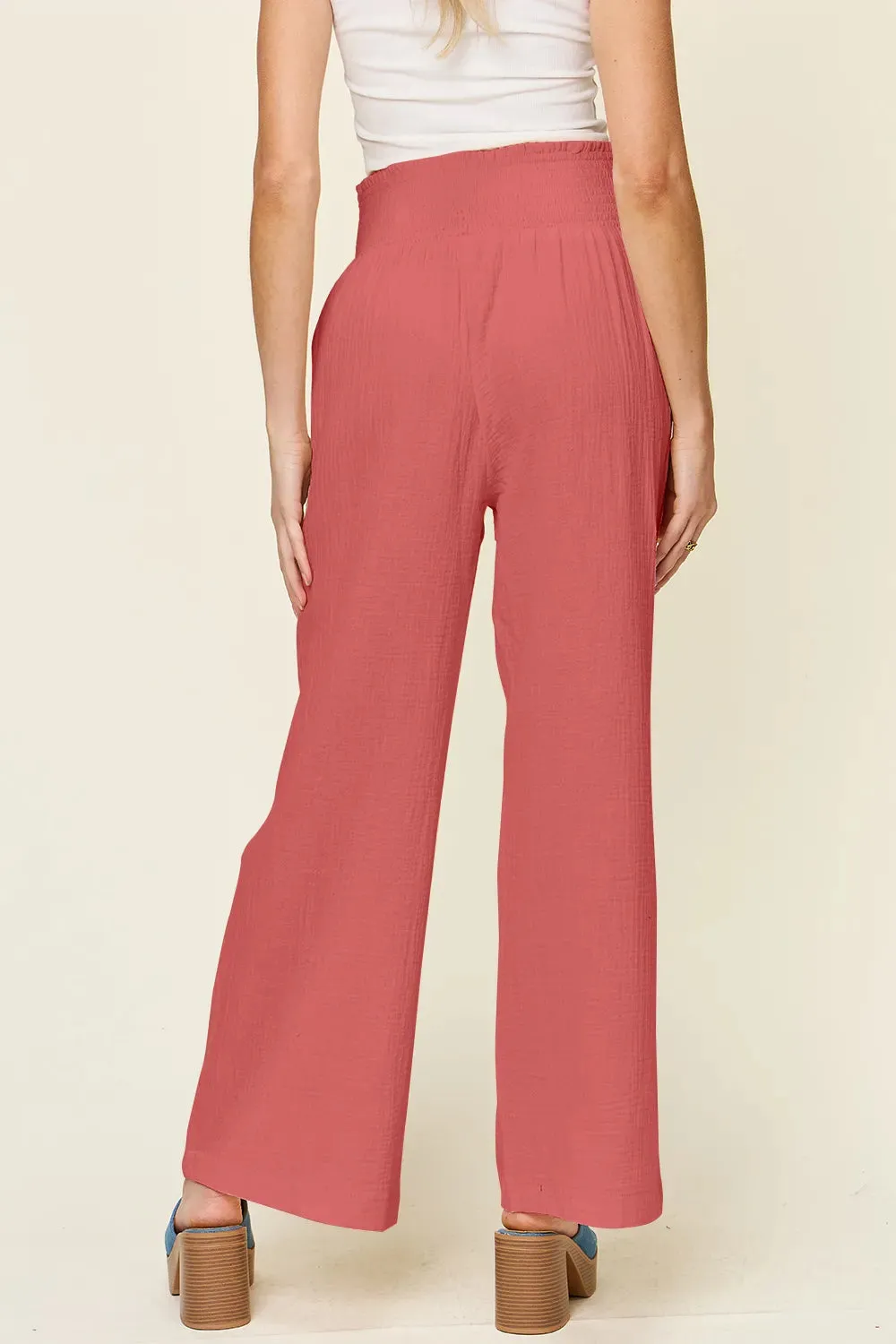Double Take Full Size Texture Smocked Waist Wide Leg Pants sold by Gigi Laurent product image thumbnail 4