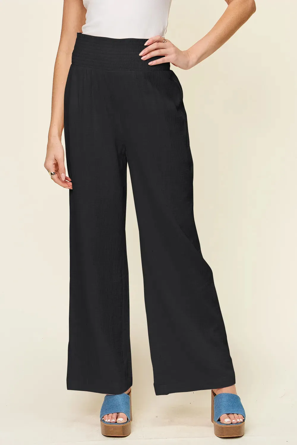 Double Take Full Size Texture Smocked Waist Wide Leg Pants sold by Gigi Laurent product image thumbnail 5
