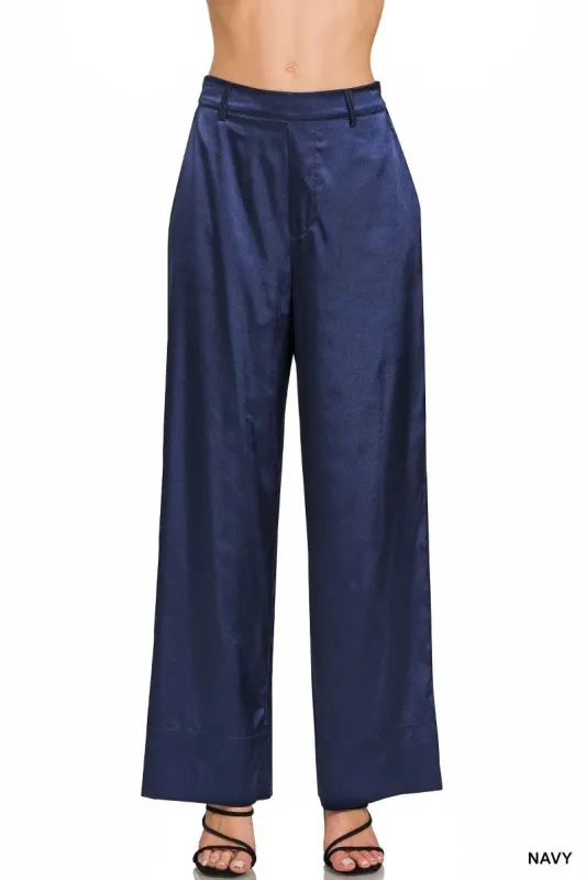 Zenana Wide-Leg Satin Pants sold by Gigi Laurent