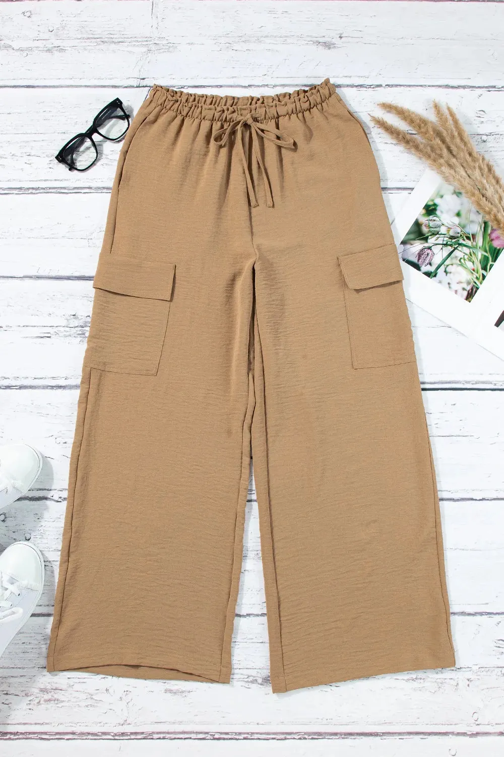 Drawstring Frilled Waist Wide Leg Utility Trousers sold by Gigi Laurent product image thumbnail 5