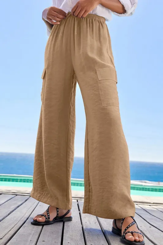 Drawstring Frilled Waist Wide Leg Utility Trousers sold by Gigi Laurent