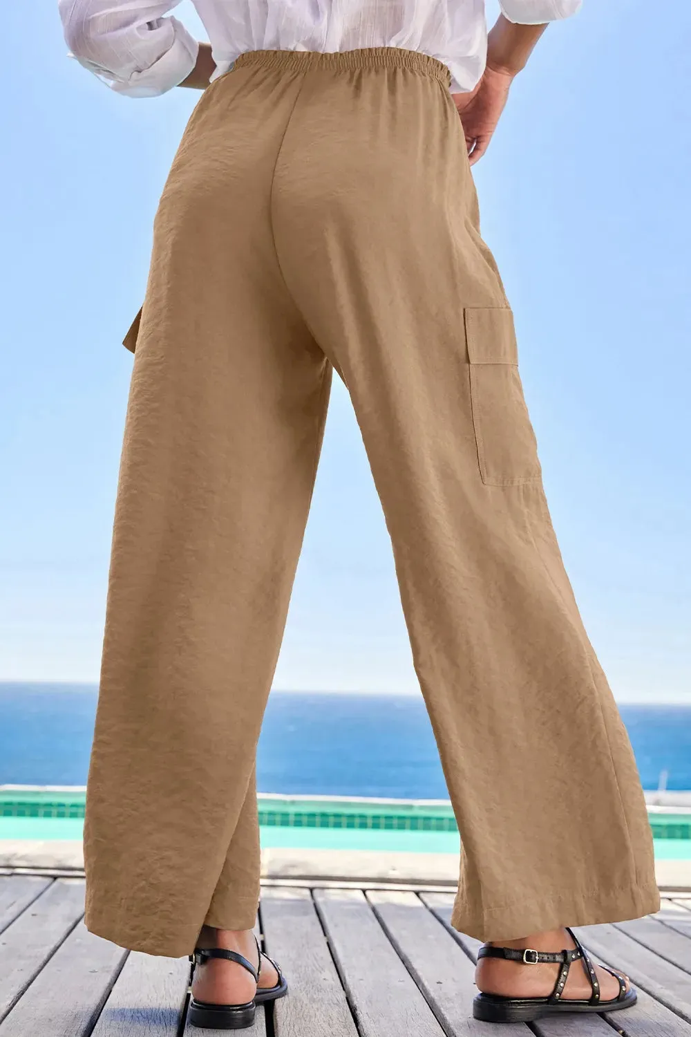 Drawstring Frilled Waist Wide Leg Utility Trousers sold by Gigi Laurent product image thumbnail 2