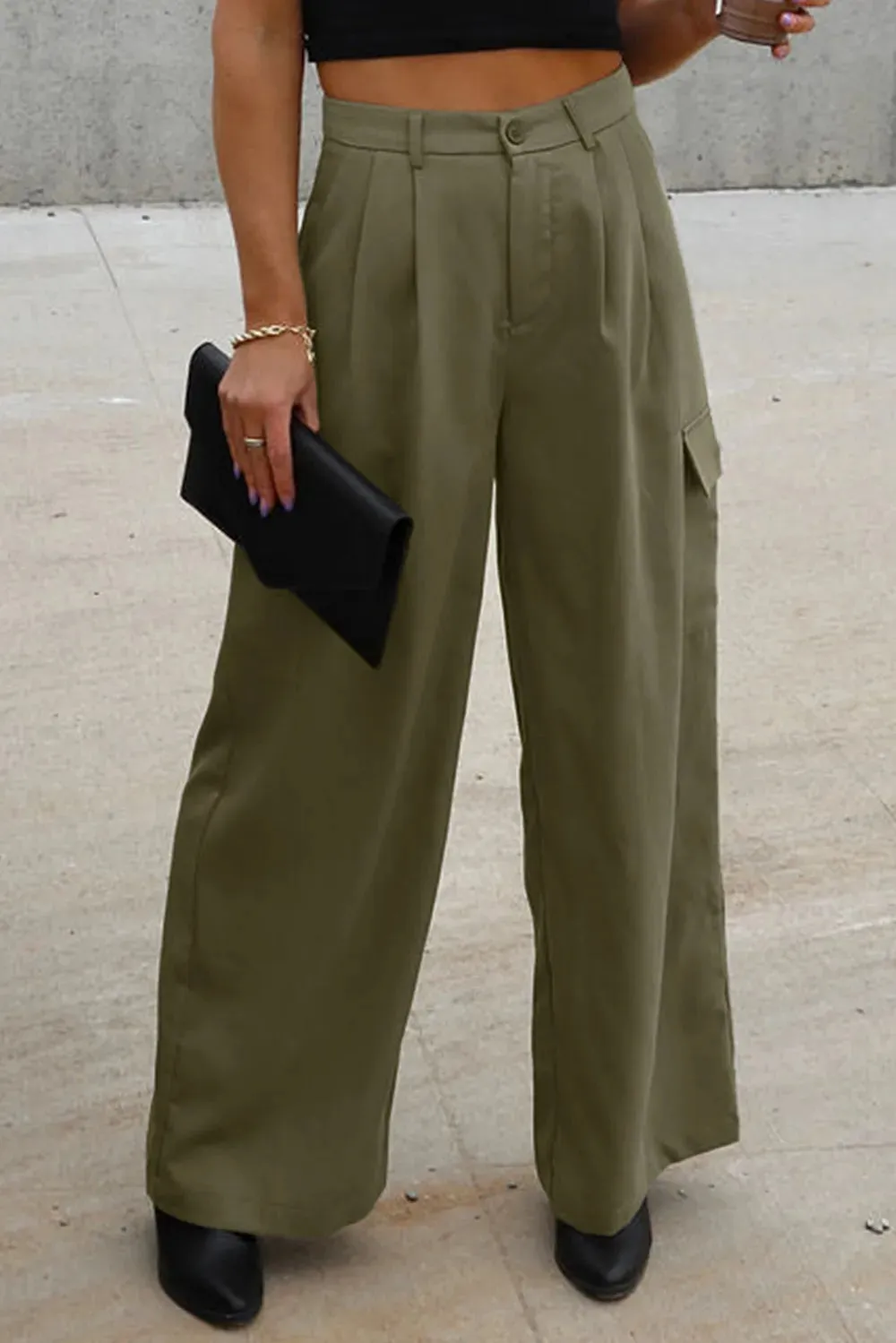 Ruched Wide Leg Pants with Pockets sold by Gigi Laurent