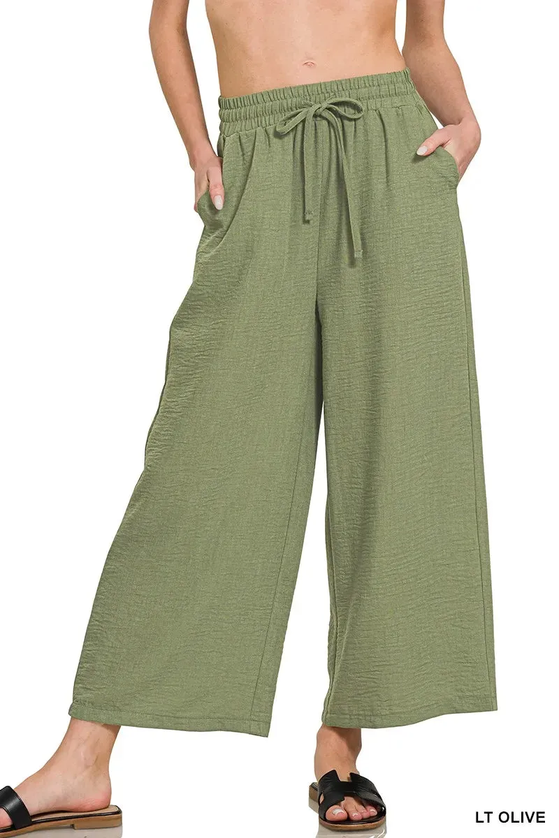 Zenana Woven Crepe Elastic Band Waist Cropped Pants sold by Gigi Laurent product image thumbnail 2