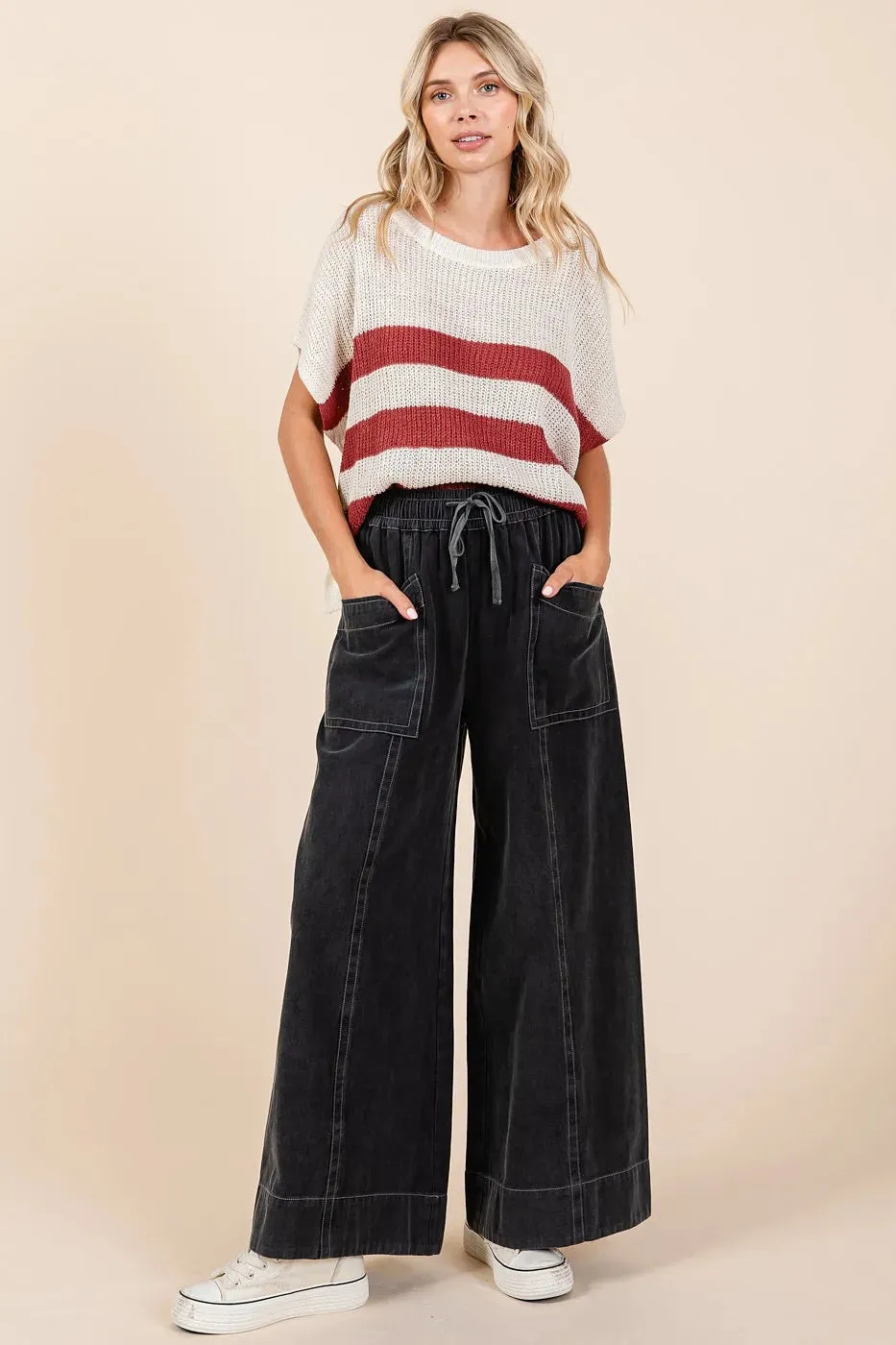 Mittoshop Mineral Wash Wide Leg Elastic Waist Twill Pants sold by Gigi Laurent product image thumbnail 5