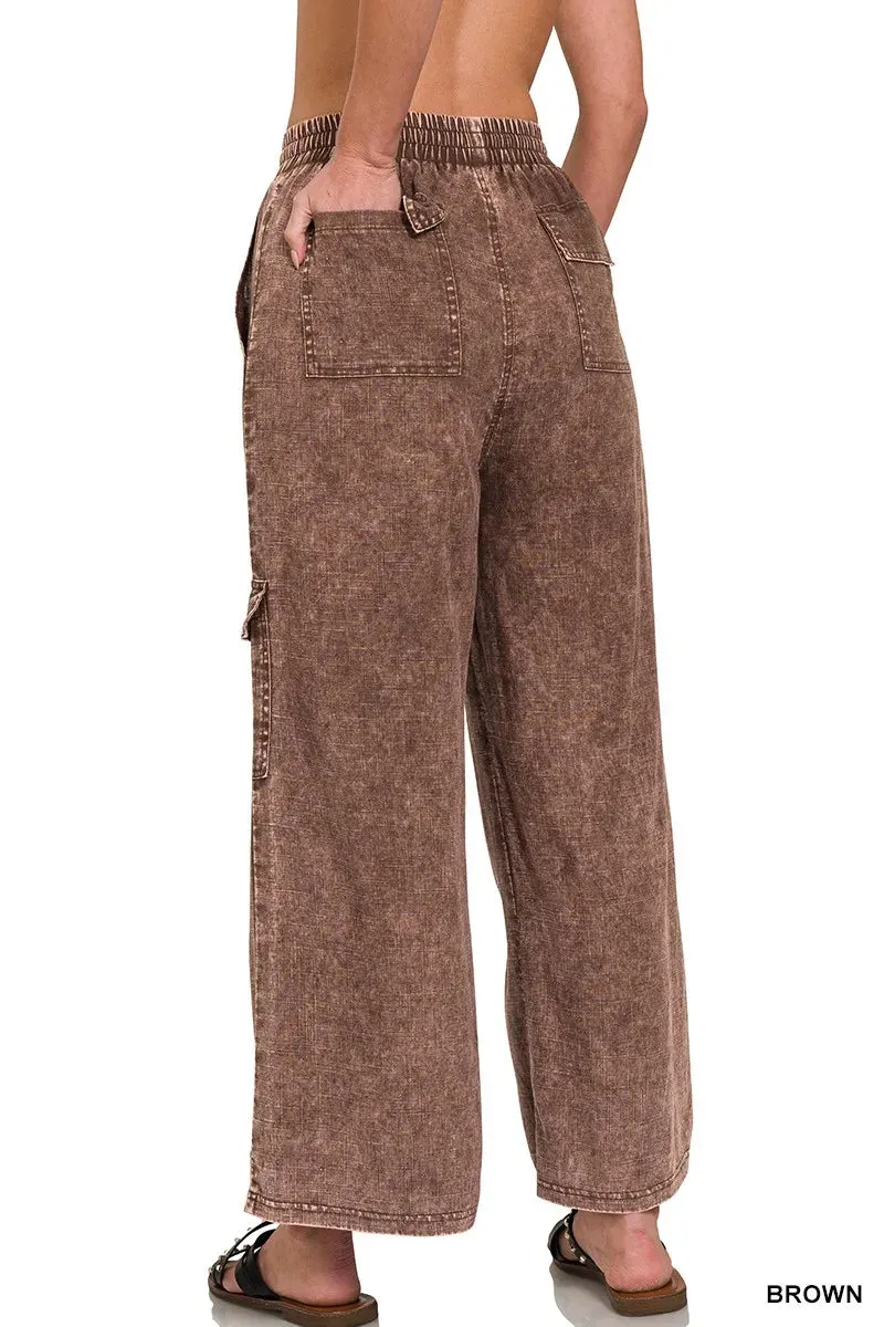 Zenana Washed Linen Elastic Band Waist Cargo Pants sold by Gigi Laurent product image thumbnail 2
