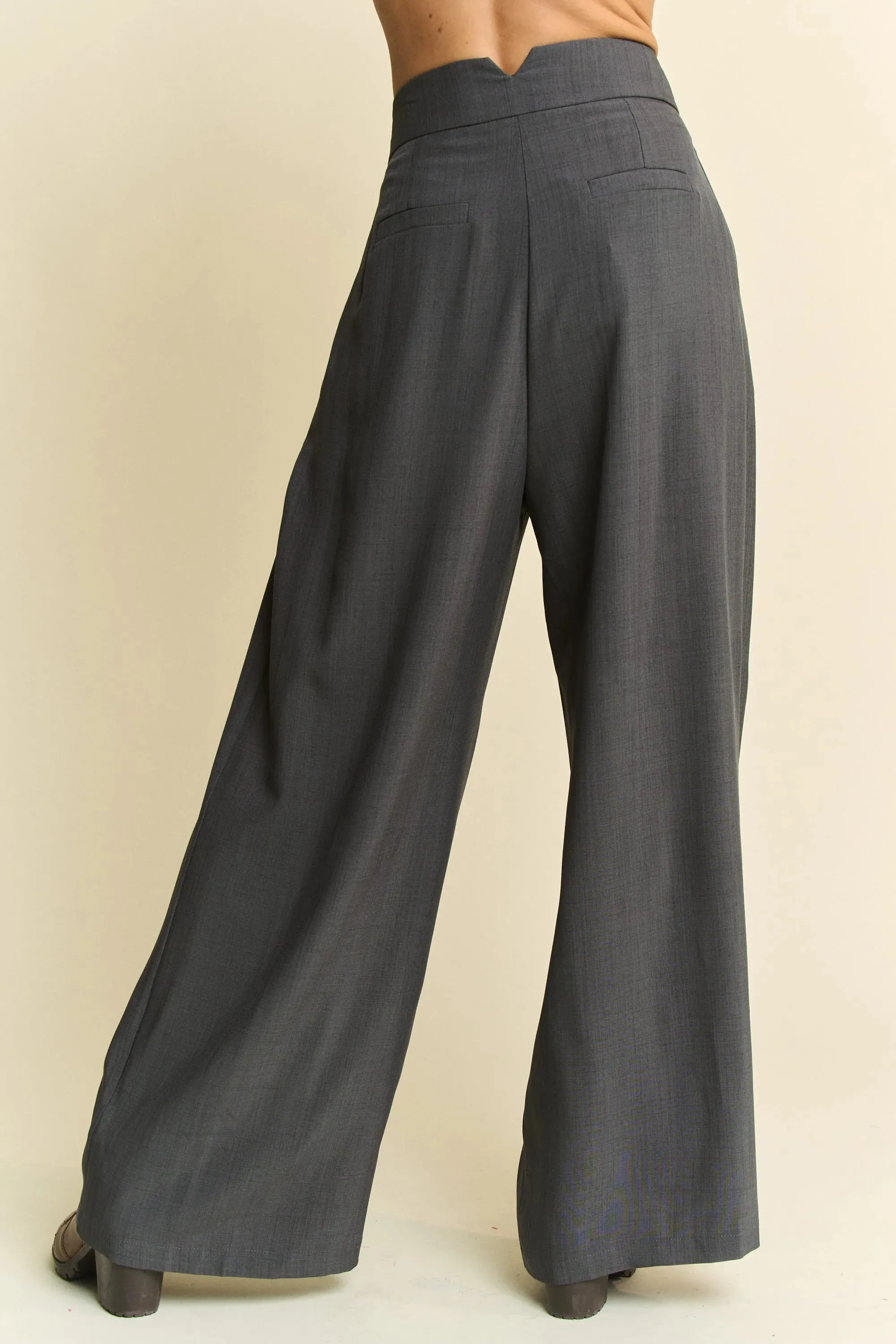 Davi & Dani Solid Back Pocket Shirring Detail Wide Leg Pants sold by Gigi Laurent product image thumbnail 4
