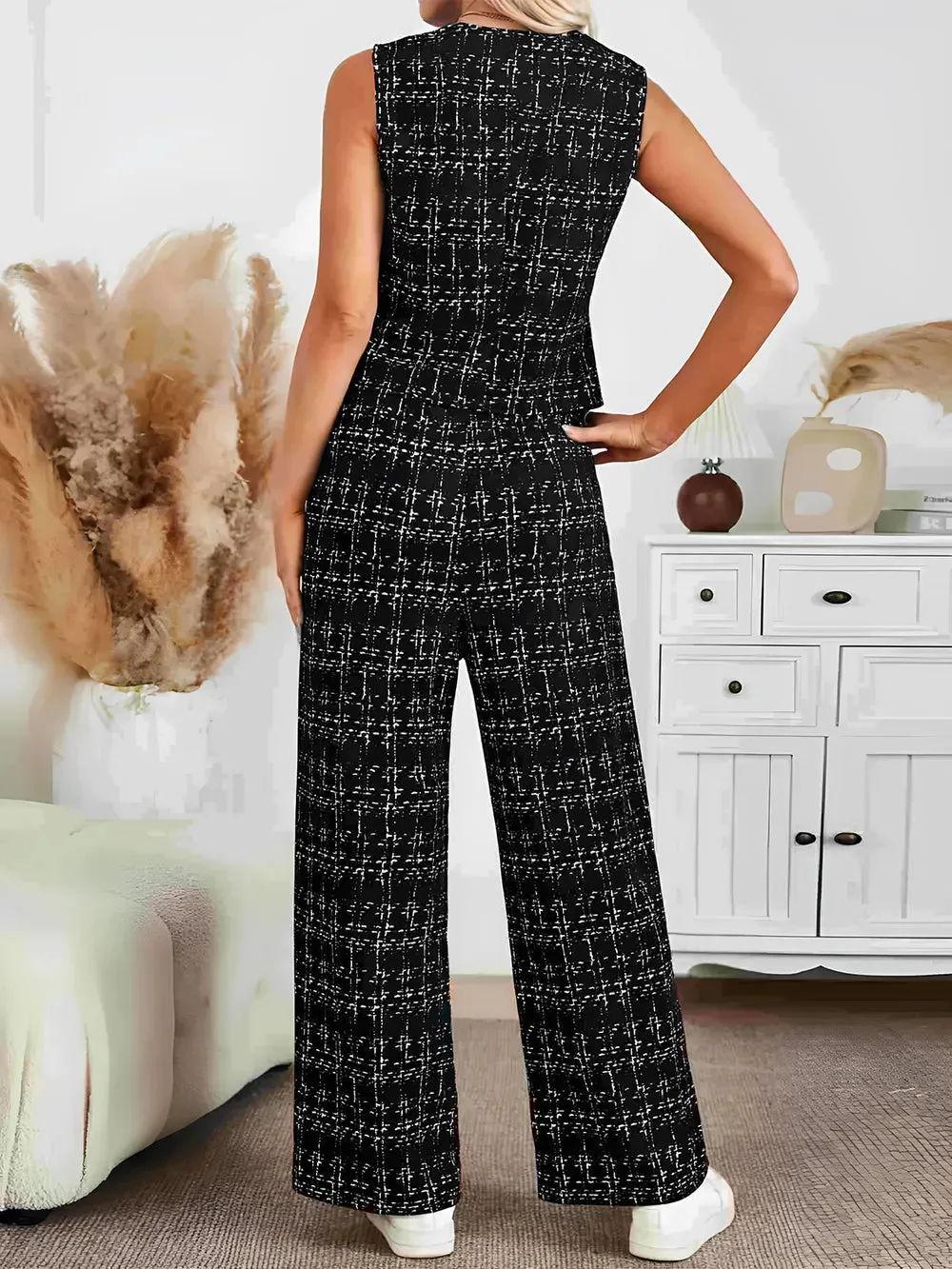 Plaid V-Neck Button Up Vest and Pants Set sold by Gigi Laurent product image thumbnail 2
