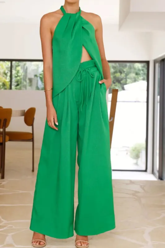 Halter Neck Top and Wide Leg Pants Set sold by Gigi Laurent