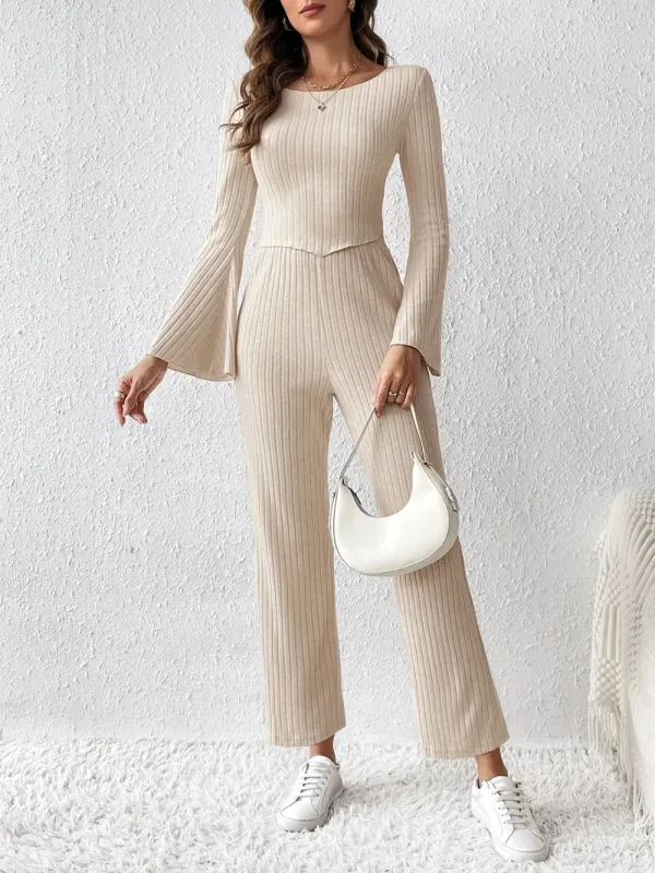 Ribbed Flare Sleeve Top and Pants Set sold by Gigi Laurent