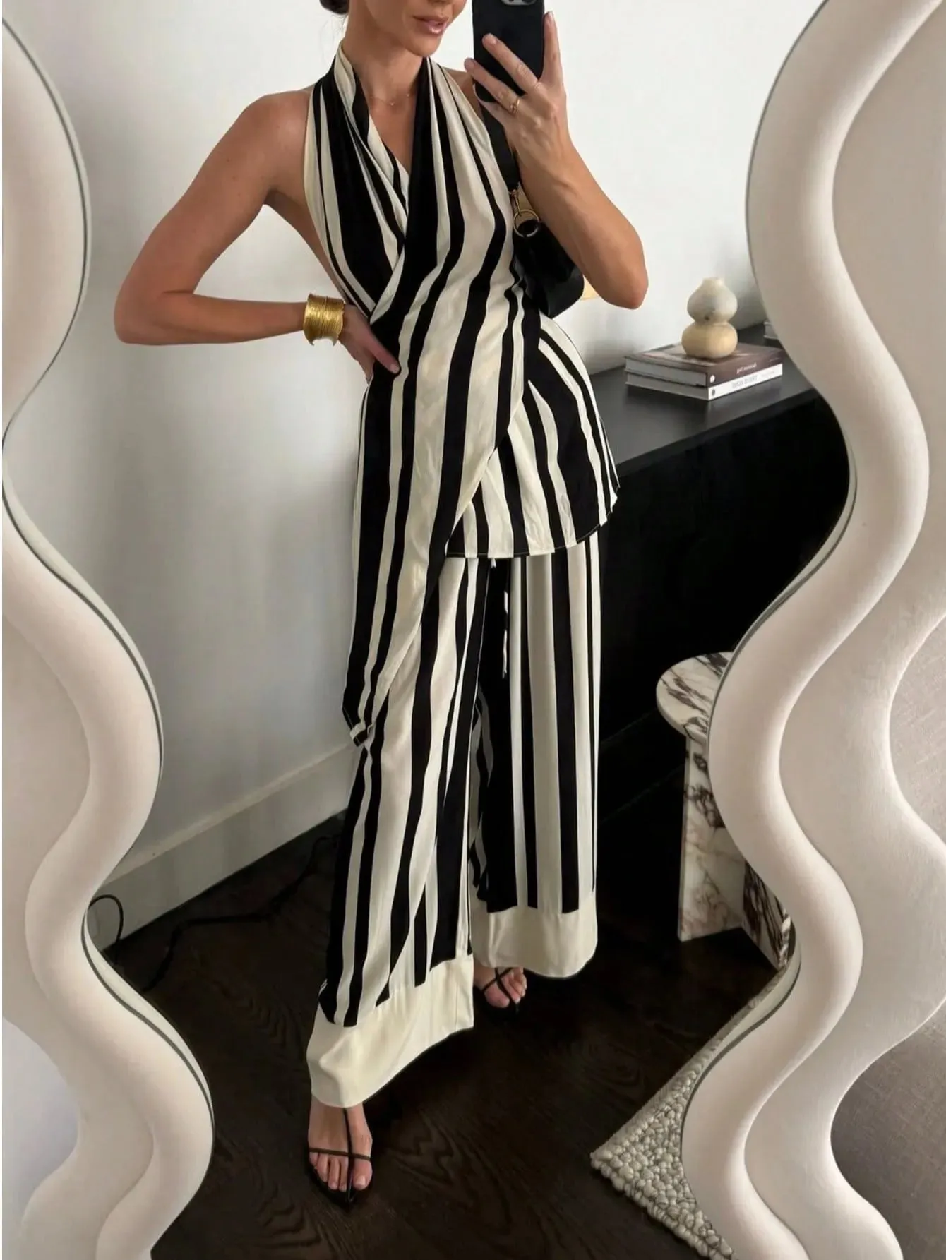 Striped Halter Neck Top and Pants Two-Piece Set sold by Gigi Laurent