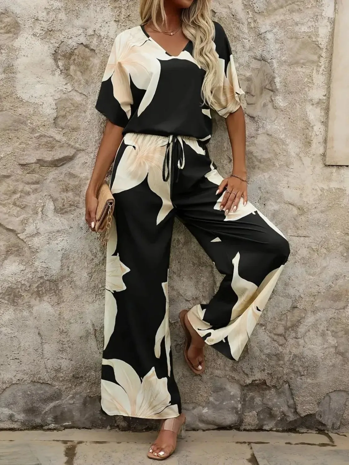 Printed V-Neck Top and Wide Leg Pants Set sold by Gigi Laurent product image thumbnail 5