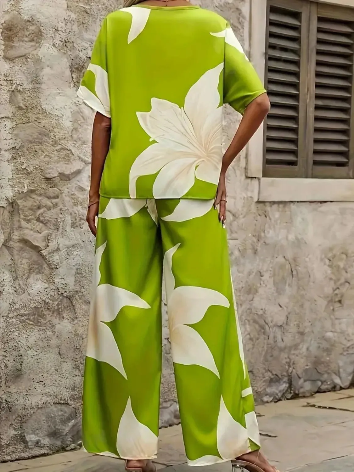 Printed V-Neck Top and Wide Leg Pants Set sold by Gigi Laurent product image thumbnail 3