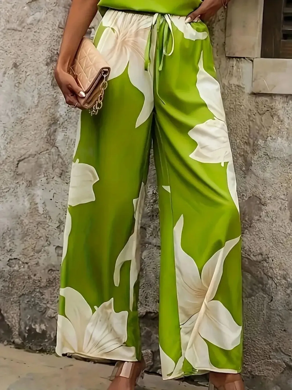 Printed V-Neck Top and Wide Leg Pants Set sold by Gigi Laurent product image thumbnail 4