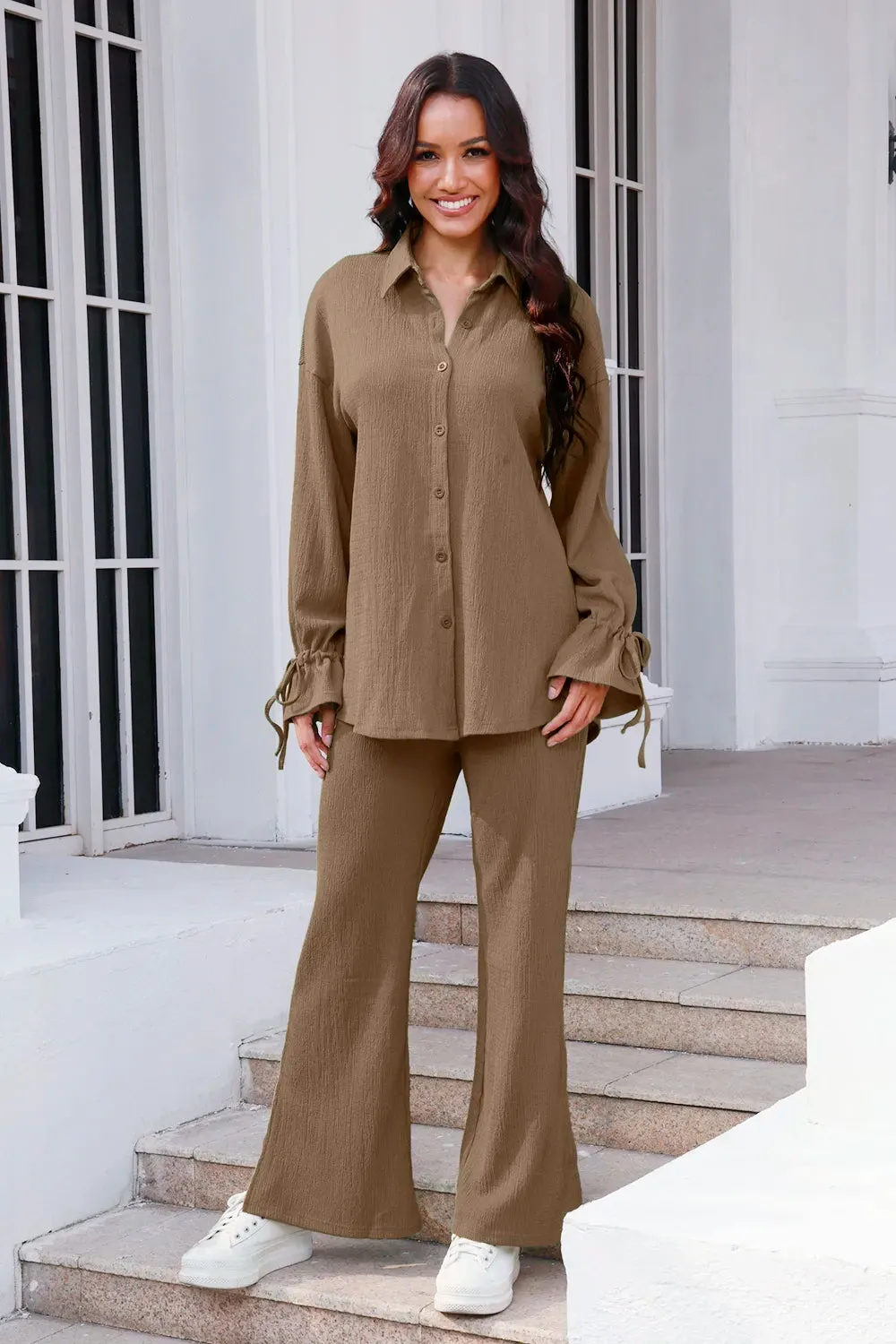 Drawstring Flounce Sleeve Shirt and Pants Set sold by Gigi Laurent
