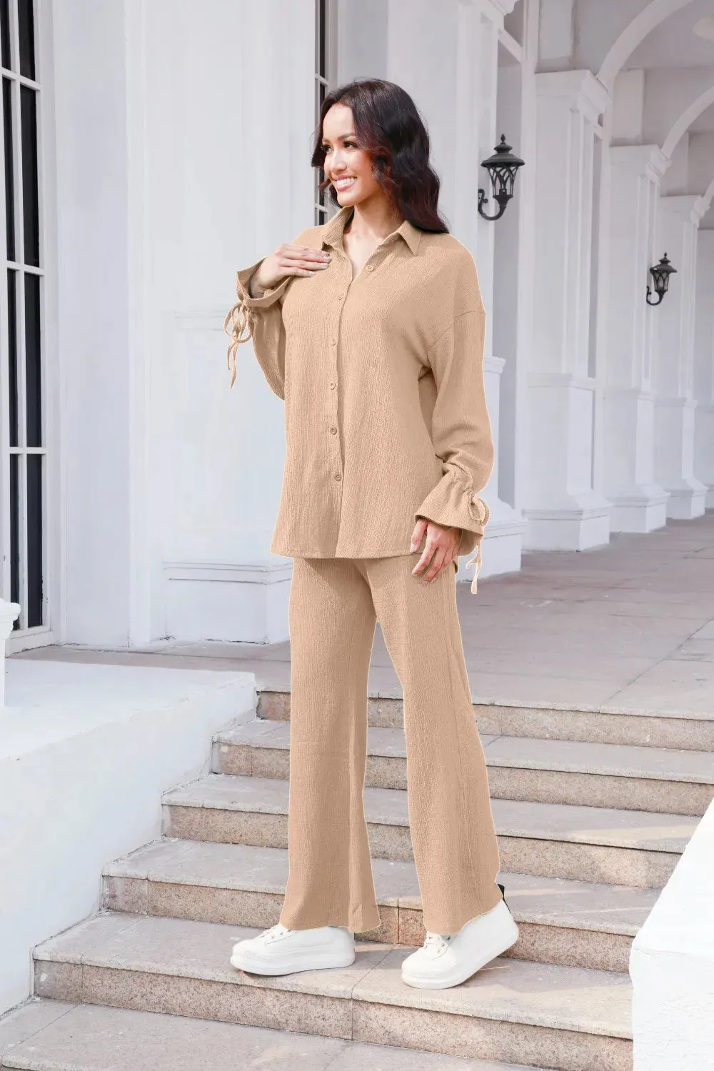 Drawstring Flounce Sleeve Shirt and Pants Set sold by Gigi Laurent product image thumbnail 5