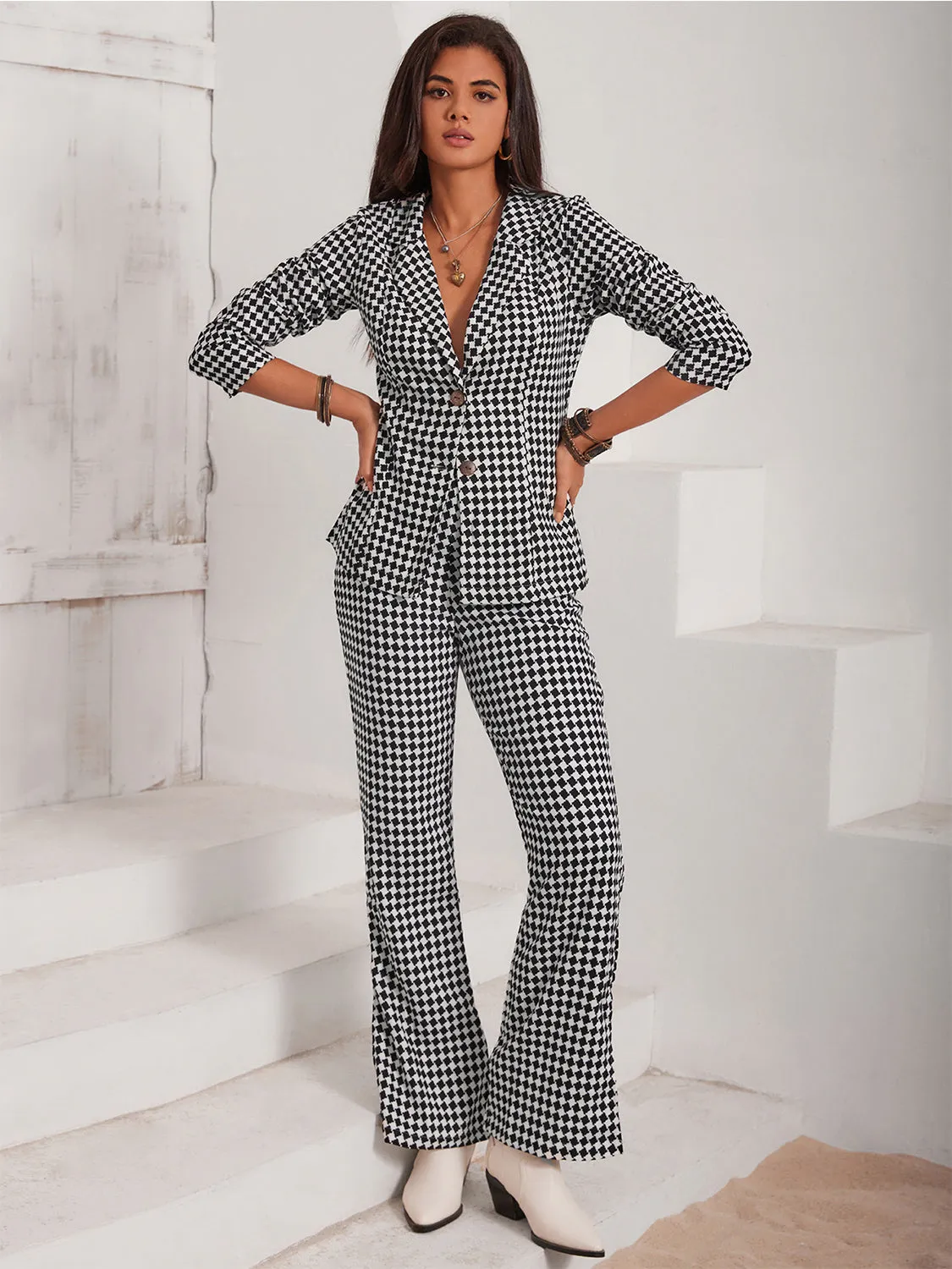 Checkered Blazer & Slit Pants Set sold by Gigi Laurent product image thumbnail 3