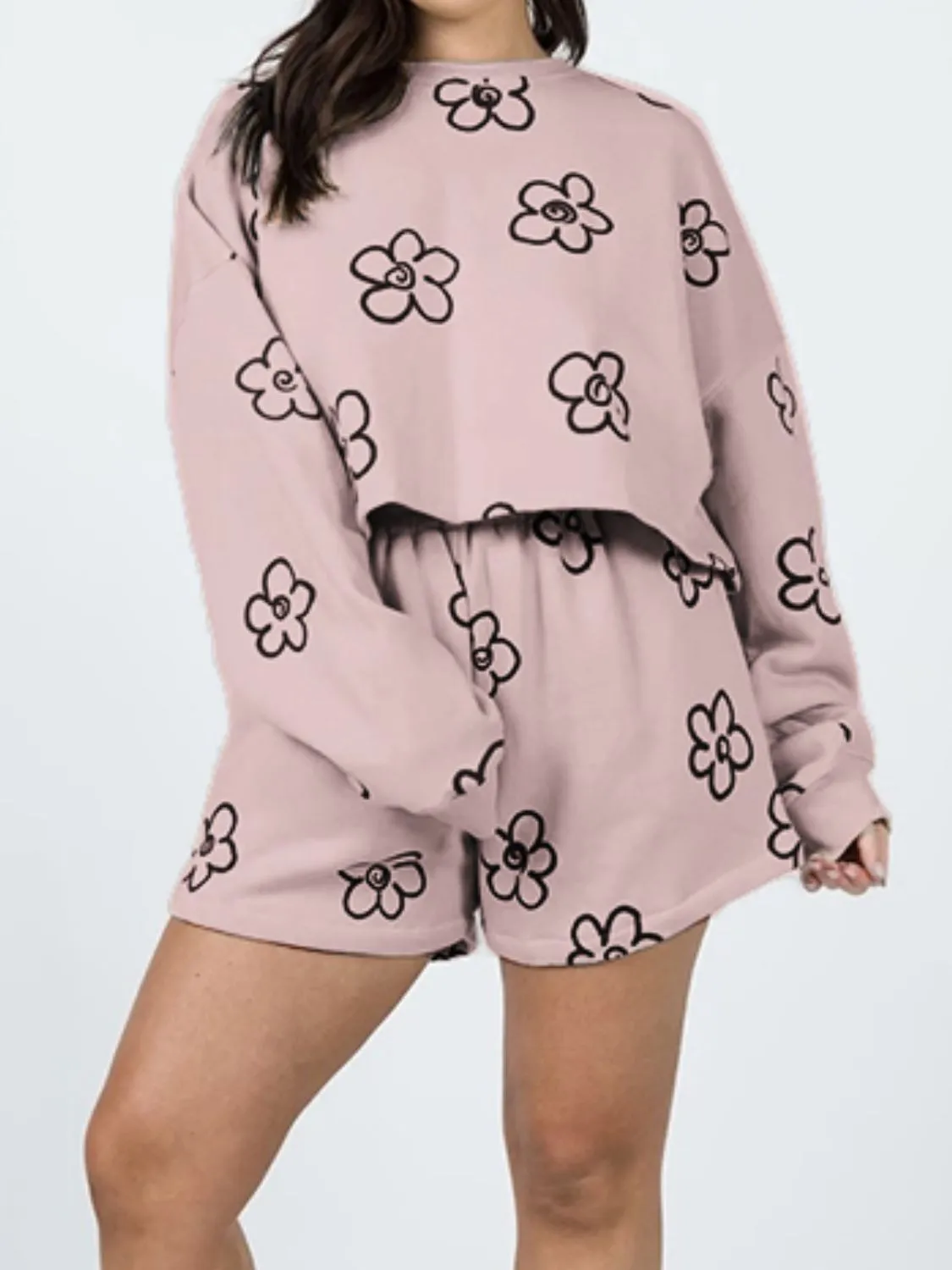 Floral Dropped Shoulder Sweatshirt and Shorts Set sold by Gigi Laurent