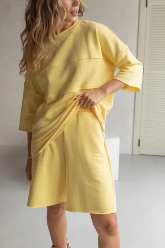 Round Neck Long Sleeve Top and Shorts Set sold by Gigi Laurent