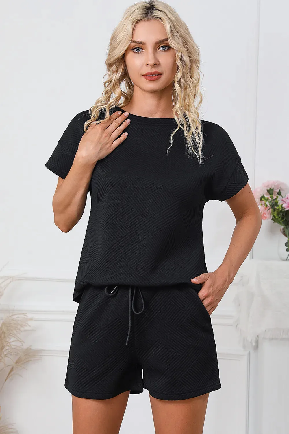Textured Round Neck T-Shirt and Shorts Set sold by Gigi Laurent product image thumbnail 4