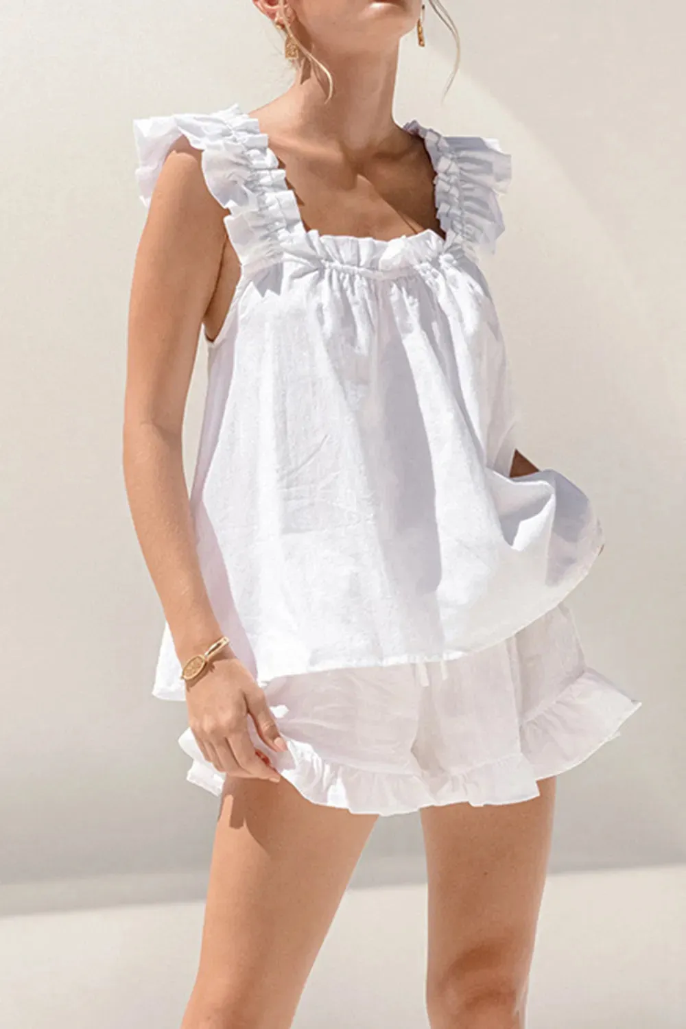 Ruffled Square Neck Top and Shorts Set sold by Gigi Laurent