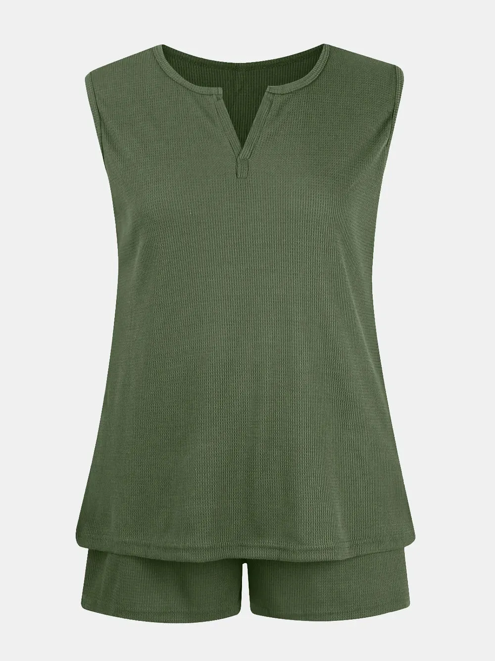 Full Size Waffle-Knit Notched Top and Shorts Set sold by Gigi Laurent product image thumbnail 2