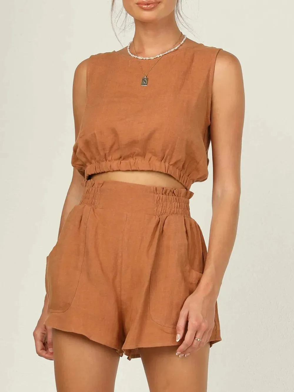 Round Neck Sleeveless Top and Shorts Set sold by Gigi Laurent