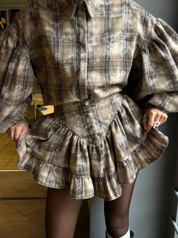 Lantern Sleeve Shirt and Ruffled Skirt Set sold by Gigi Laurent