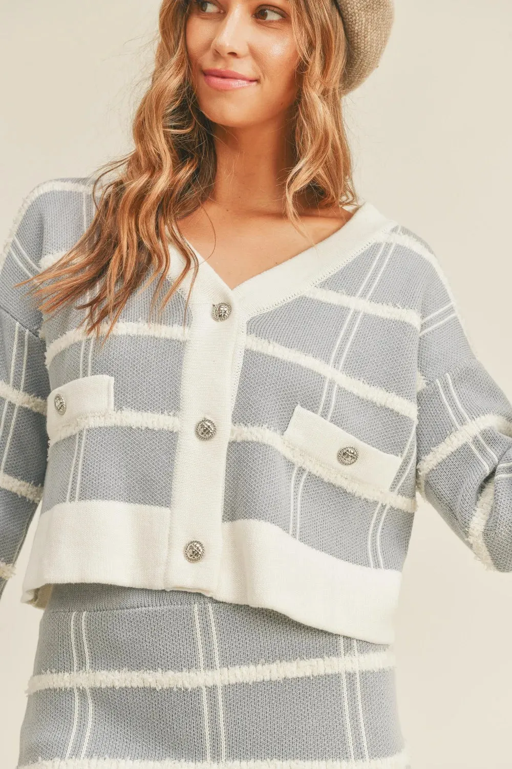 MABLE Plaid Button Down Sweater Cardigan and Mini Skirt Set sold by Gigi Laurent product image thumbnail 5