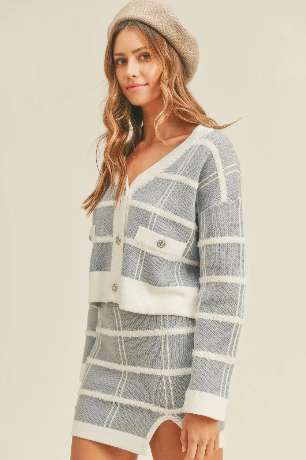 MABLE Plaid Button Down Sweater Cardigan and Mini Skirt Set sold by Gigi Laurent