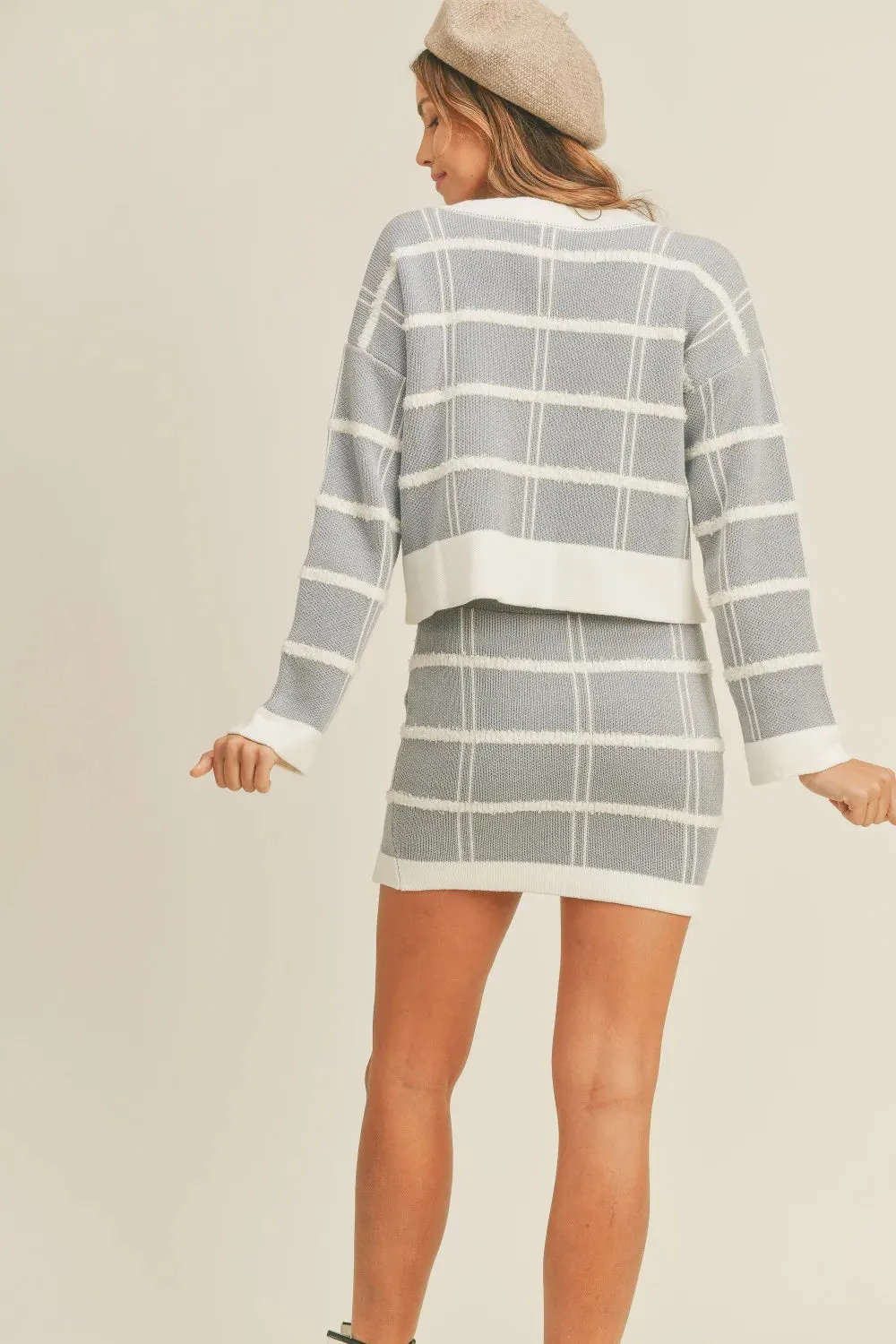 MABLE Plaid Button Down Sweater Cardigan and Mini Skirt Set sold by Gigi Laurent product image thumbnail 2