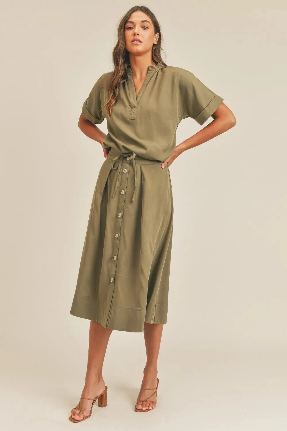 MABLE Short Sleeve Top and Button Down Midi Skirt Set sold by Gigi Laurent product image thumbnail 4