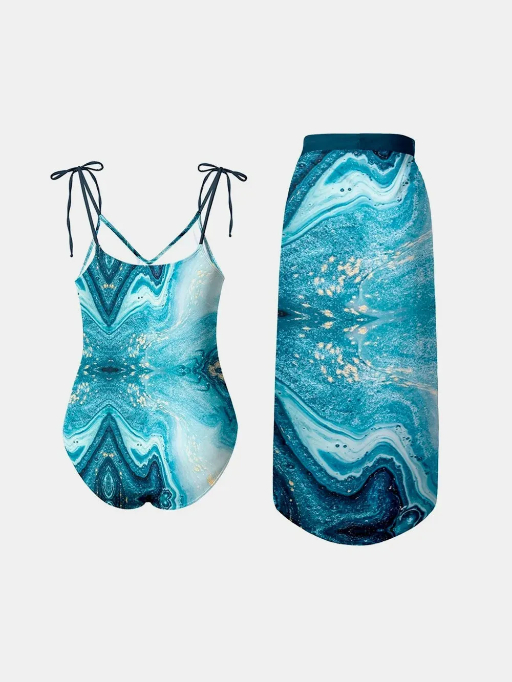 FAM-FAM Printed Tie Shoulder Swimwear and Skirt Swim Set sold by Gigi Laurent product image thumbnail 2