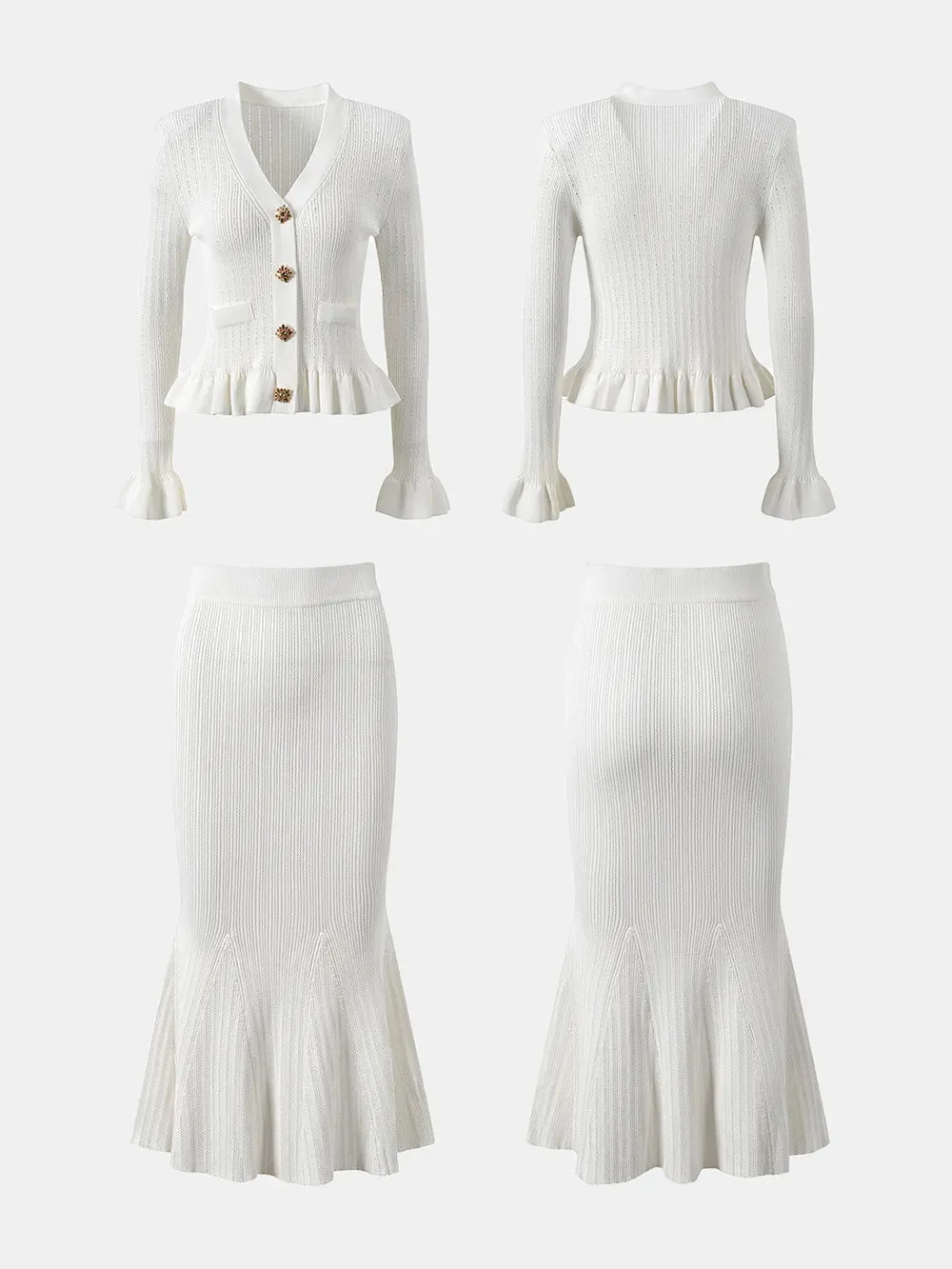 Ruffled V-Neck Top and Midi Skirt Sweater Set sold by Gigi Laurent product image thumbnail 4