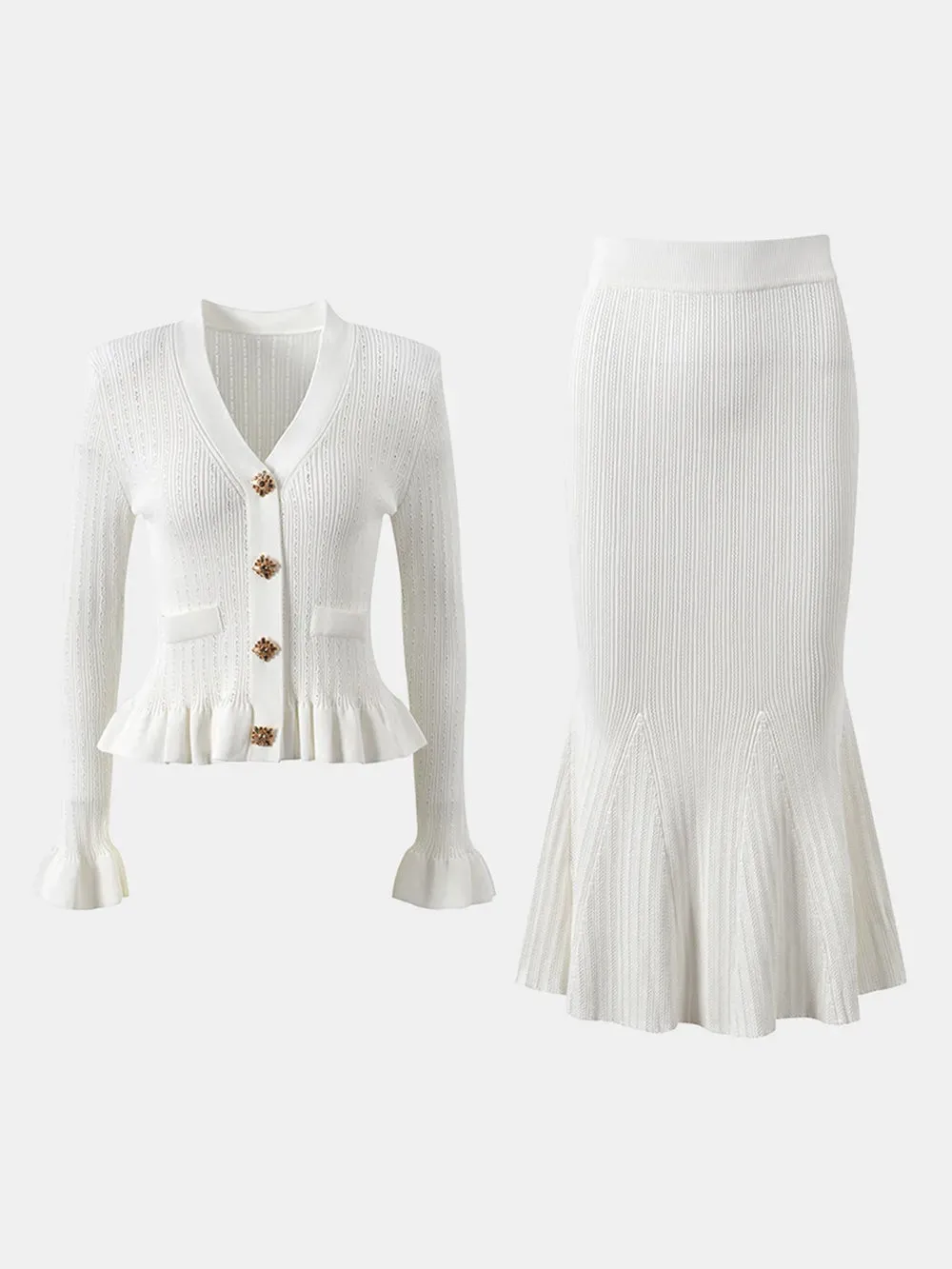 Ruffled V-Neck Top and Midi Skirt Sweater Set sold by Gigi Laurent product image thumbnail 3