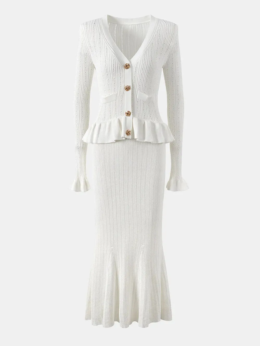 Ruffled V-Neck Top and Midi Skirt Sweater Set sold by Gigi Laurent product image thumbnail 2