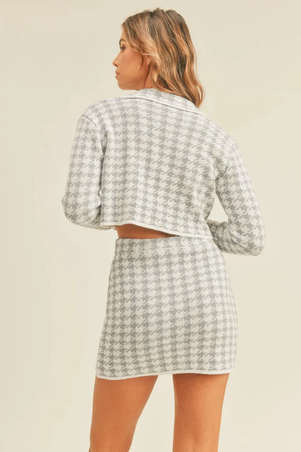 MABLE Houndstooth Cropped Knit Cardigan and Mini Skirt Set sold by Gigi Laurent product image thumbnail 2