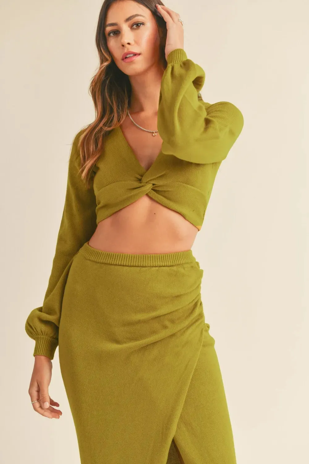 MABLE Front Twisted Knit Top and Midi Skirt Set sold by Gigi Laurent product image thumbnail 4